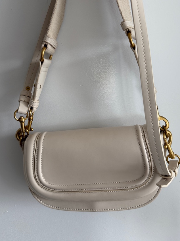 Zara Cream Leather Shoulder Bag With Gold Hardware (2 Strap Options Included)
